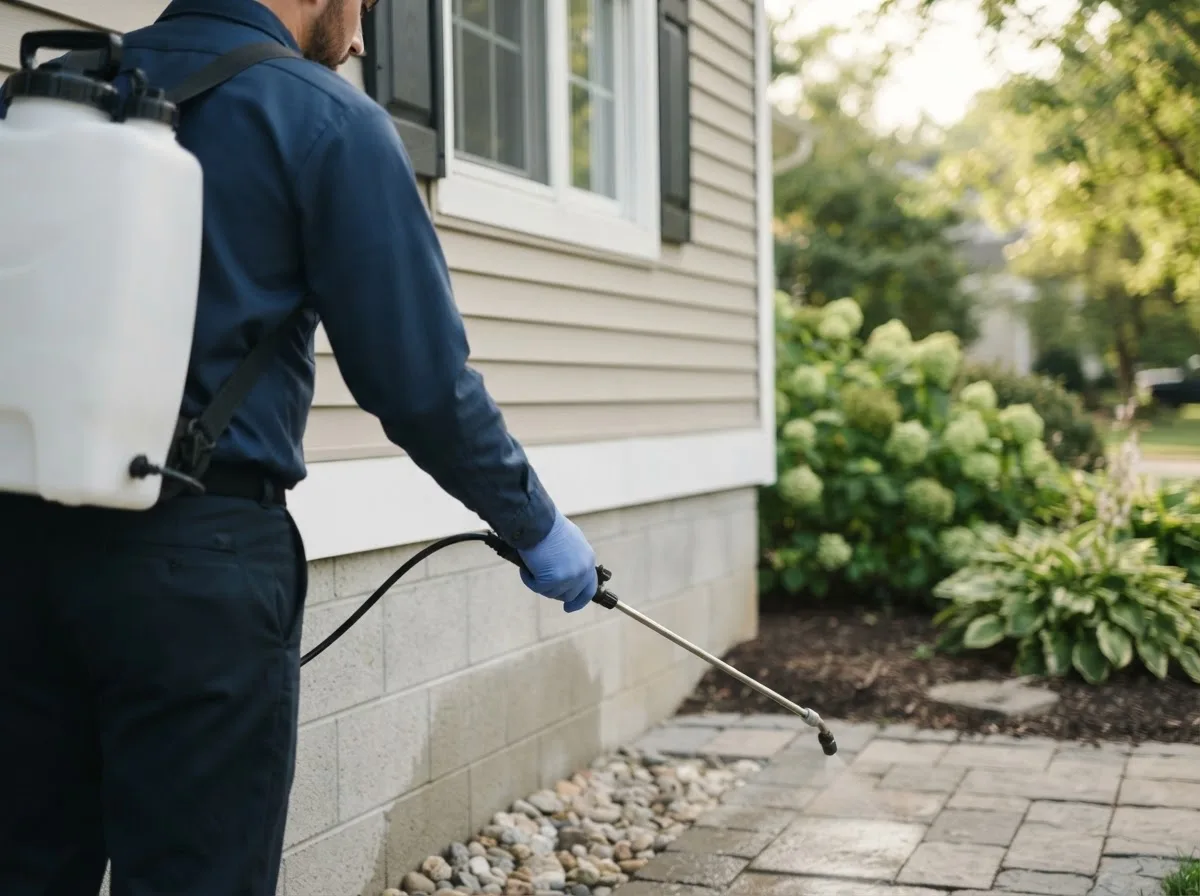 Pest control technician inspecting a home in Chippewa Falls, WI
